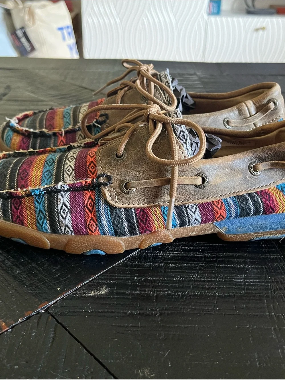 Twisted X Women's Boat Shoe Driving Moc in vibrant Serape/Bomber color Size 7